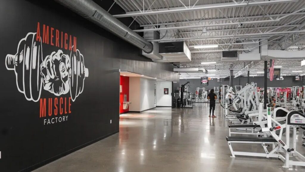 The American Muscle Factory gym, with machines ready for the next class.