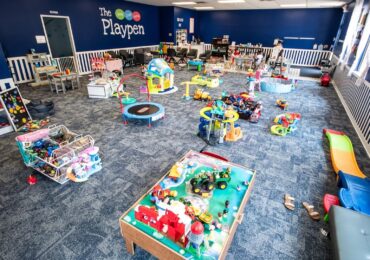 The main room of The Playpen indoor playground.