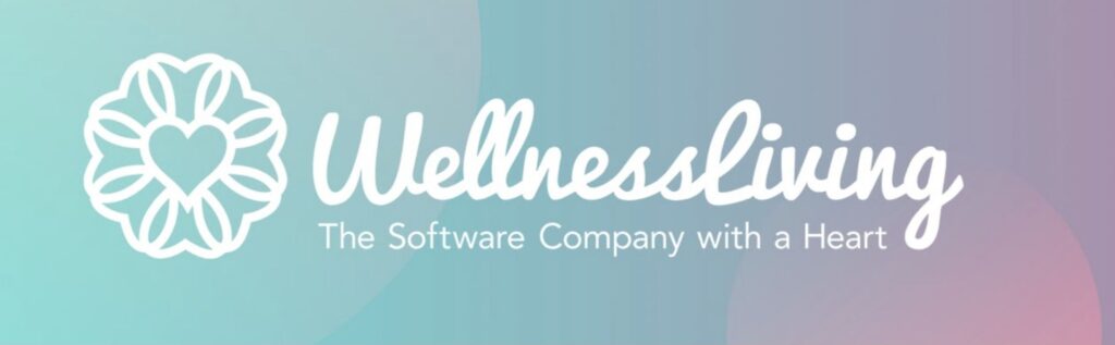 WellnessLiving Logo of a heart surrounded with flower petals over soft, pastel colors.