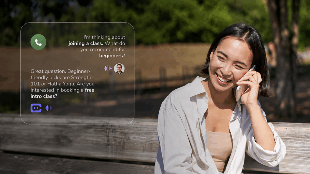 A woman booking a class at her favorite gym with the CAASI AI phone agent.