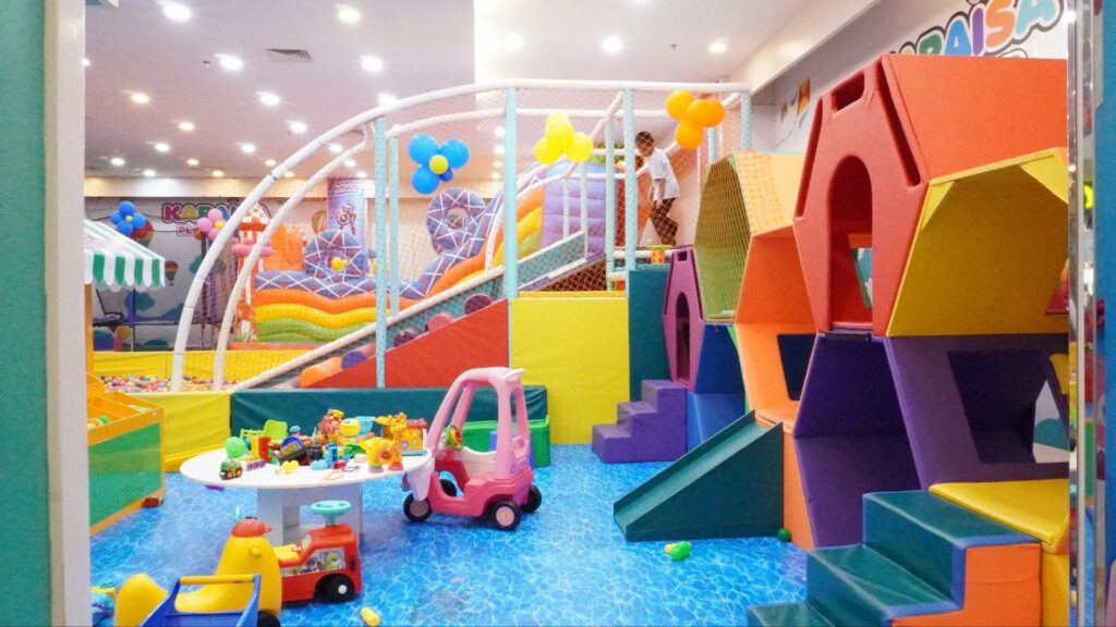 A brightly colored and safe play cafe, ready for kids.