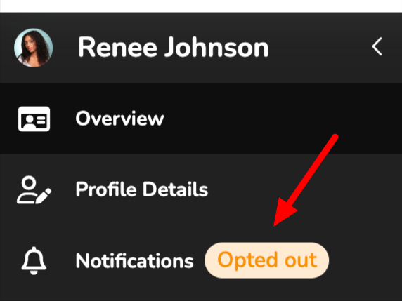 A screenshot of the new badge that shows when a client has opted out of all notifications.