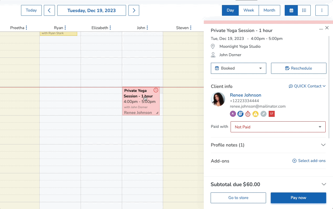 An animation showing how to add a form to the appointment slideout on the schedule.