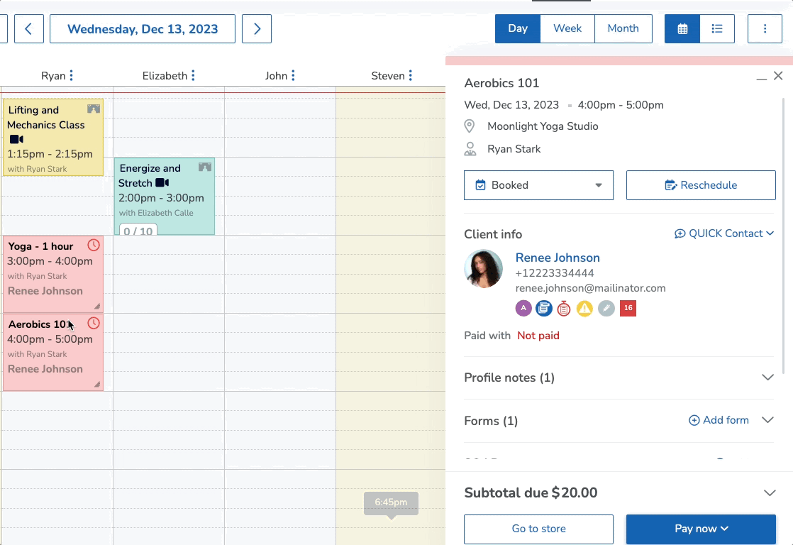 An animation showing how to preview a form on the appointment slideout on the schedule.