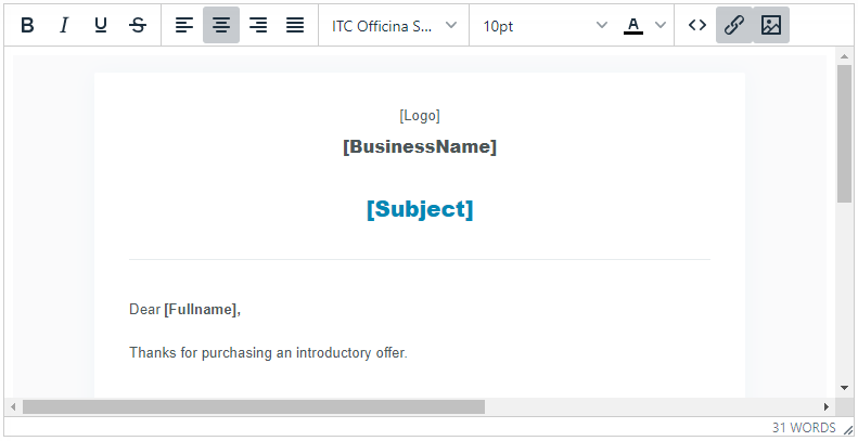A screenshot of the email editing interface.
