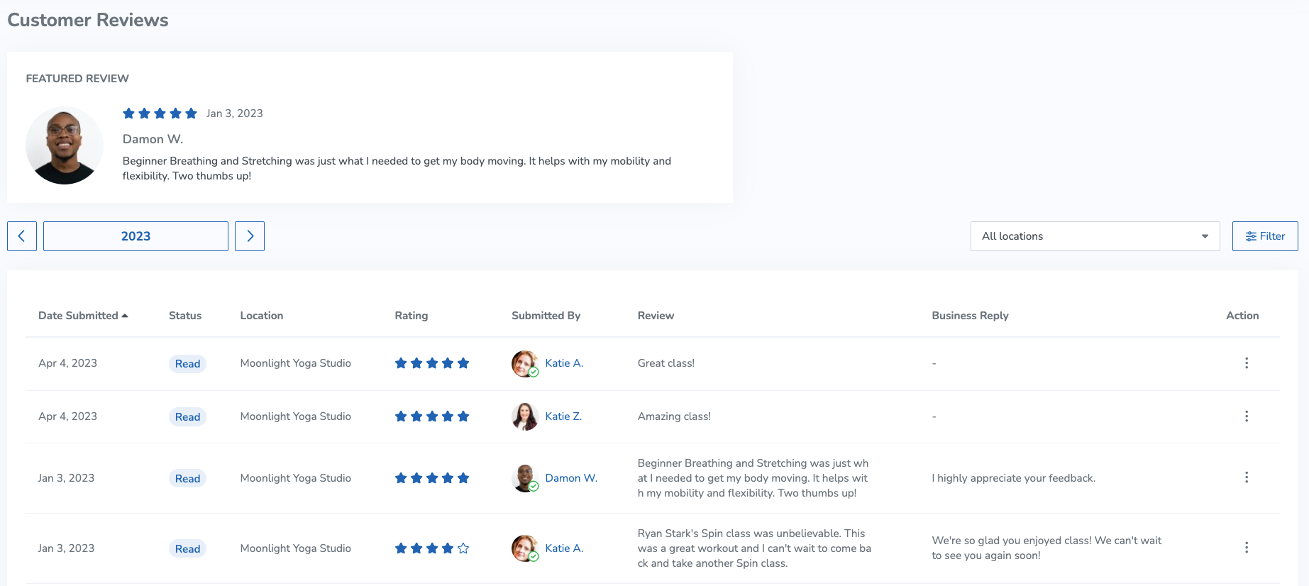 A screenshot of the Customer Reviews page
