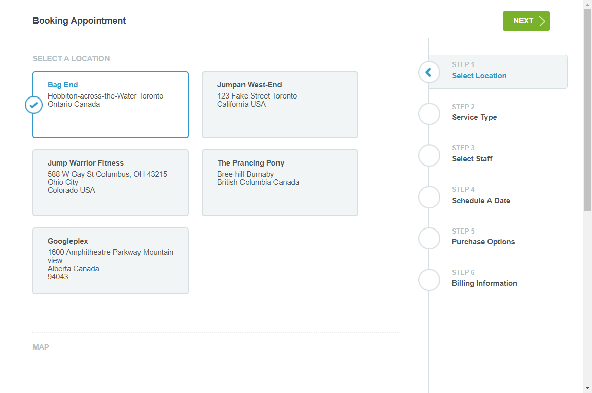 Example of the Appointment Widget