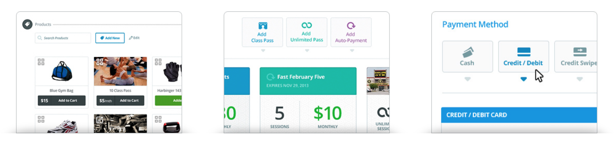 WellnessLiving's intuitive sales dashboards and web widgets make your yoga studio's online store simple for staff and clients to use. Yoga Studio Merchandising, WellnessLiving online store user-friendly interface screenshots