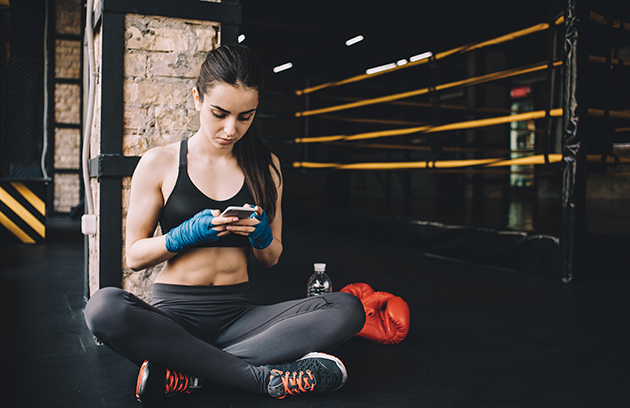 martial arts studio, boxer on phone