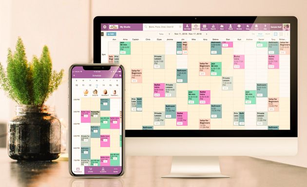 dance studio software, schedule sync, phone and computer