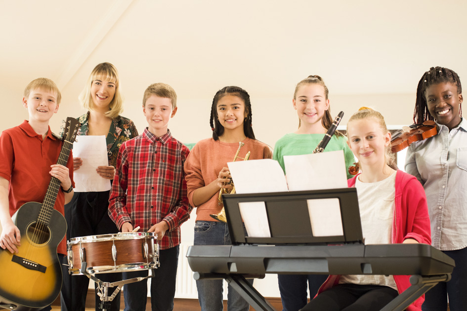 Music School Promotion, music students with their teacher