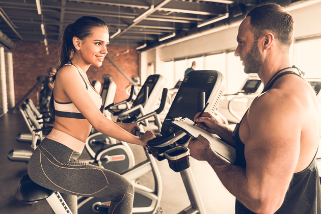 Fitness Studio Promotion, woman at gym speaking to employee