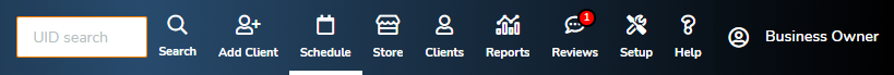 The Top Nav Bar in the browser version of WellnessLiving.